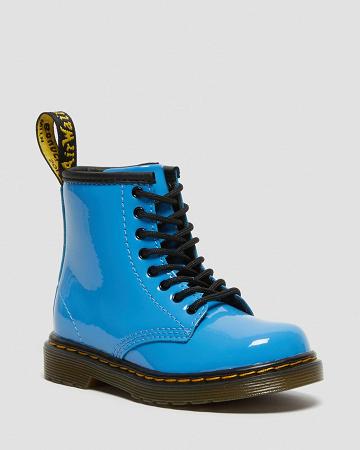 Kids' Dr Martens Toddler 1460 Patent Leather Lace Up Boots Blue | AU 700GSO